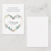 Thank Pink Floral Heart for Bridal Shower Name Visitekaartje (Voorkant / Achterkant)