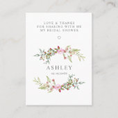 Thank Pink Floral Wreath for Bridal Shower Name Visitekaartje (Voorkant)
