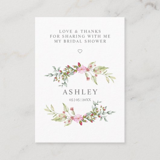 Thank Pink Floral Wreath for Bridal Shower Name Visitekaartje (Voorkant)