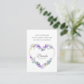 Thank Purple Floral Heart for Bridal Shower Name Visitekaartje (Staand voorkant)