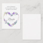 Thank Purple Floral Heart for Bridal Shower Name Visitekaartje (Voorkant / Achterkant)