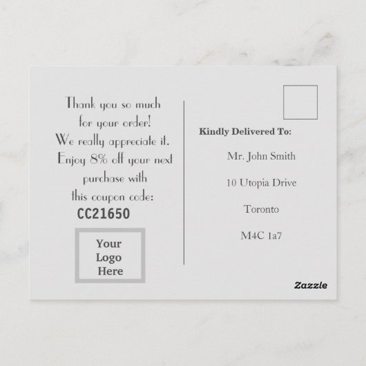 Thank To new Customer. Briefkaart (Achterkant)