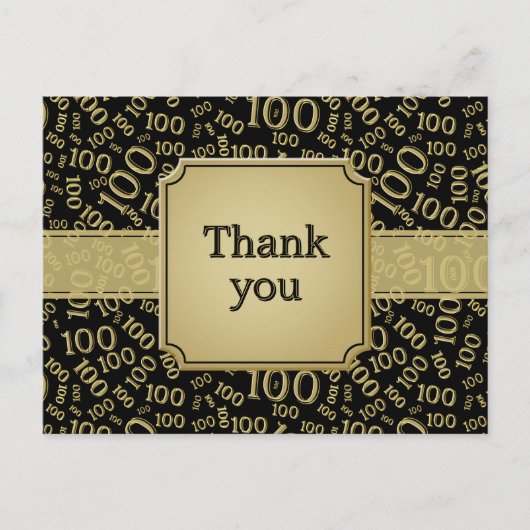 Thank You 100th Birthday Number Pattern Gold/Black Briefkaart (Voorkant)