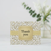 Thank You 100th Birthday Number Pattern Gold/White Briefkaart (Staand voorkant)