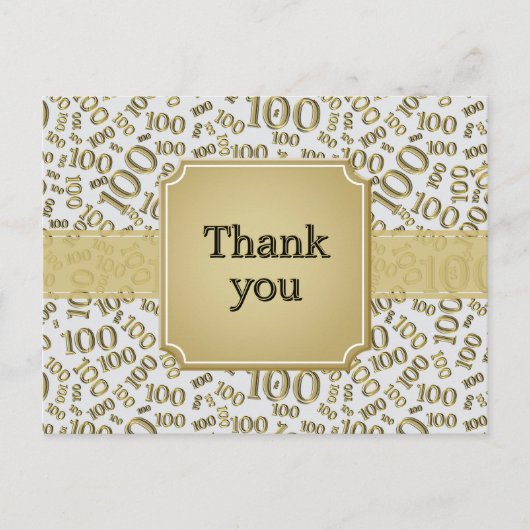 Thank You 100th Birthday Number Pattern Gold/White Briefkaart (Voorkant)
