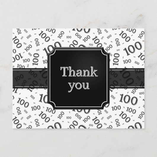 Thank You 100th Number Pattern Black/White Briefkaart (Voorkant)