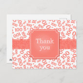 Thank You 100th Number Pattern Coral/White Briefkaart (Voorkant / Achterkant)