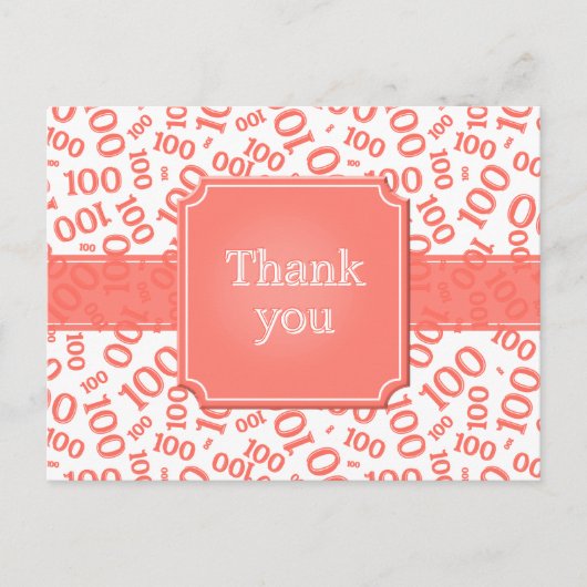 Thank You 100th Number Pattern Coral/White Briefkaart (Voorkant)