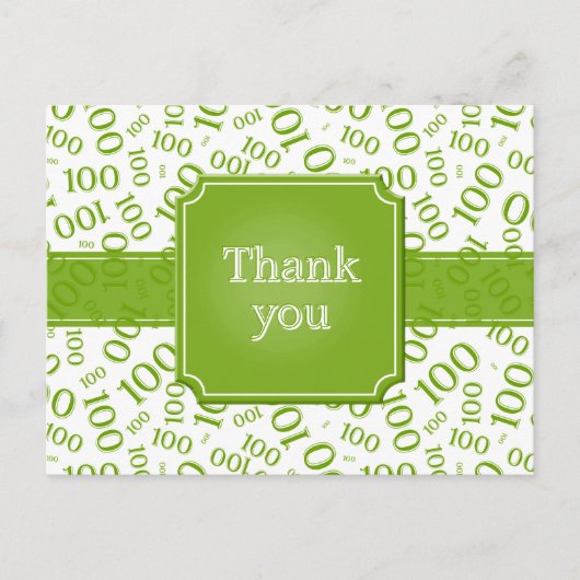 Thank You 100th Number Pattern Green/White Briefkaart (Voorkant)