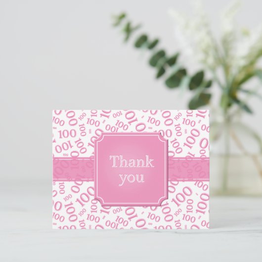 Thank You 100th Number Pattern Pink/White Briefkaart (Staand voorkant)