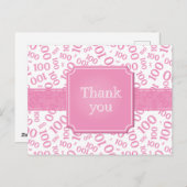 Thank You 100th Number Pattern Pink/White Briefkaart (Voorkant / Achterkant)