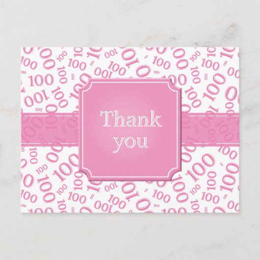 Thank You 100th Number Pattern Pink/White Briefkaart (Voorkant)