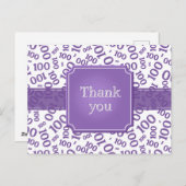 Thank You 100th Number Pattern Purple/White Briefkaart (Voorkant / Achterkant)