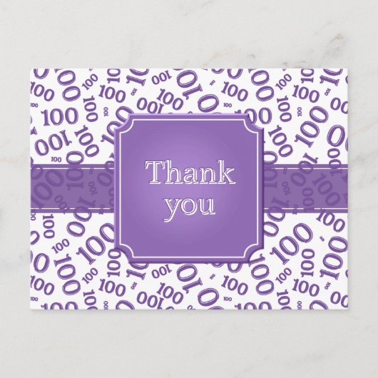 Thank You 100th Number Pattern Purple/White Briefkaart (Voorkant)