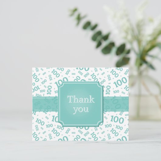 Thank You 100th Number Pattern Teal/White Briefkaart (Staand voorkant)