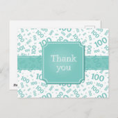 Thank You 100th Number Pattern Teal/White Briefkaart (Voorkant / Achterkant)