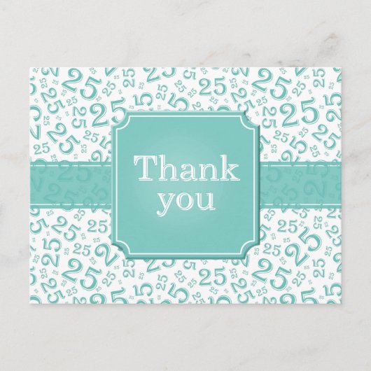 Thank You 25 Number Pattern Teal/White Briefkaart (Voorkant)