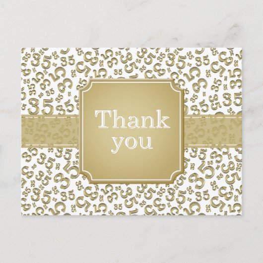 Thank You 35 Number Pattern Gold/White Briefkaart (Voorkant)
