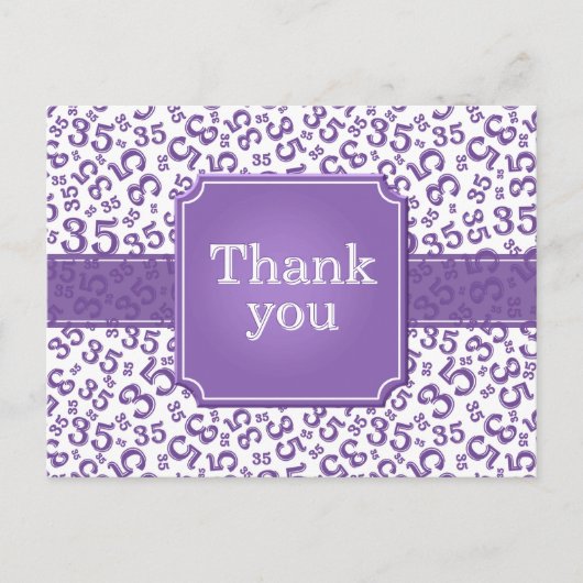Thank You 35 Number Pattern Purple/White Briefkaart (Voorkant)