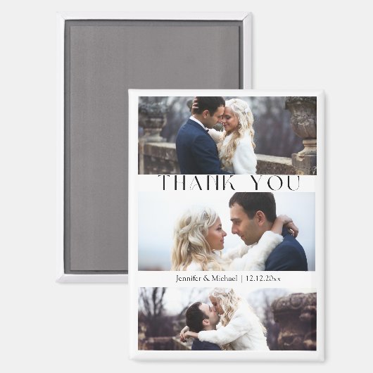 thank you 3 photos collage modern wedding magnet (Voorkant / Achterkant)