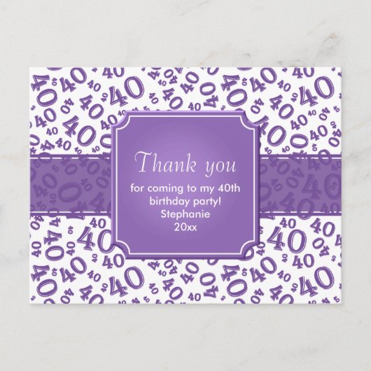 Thank You 40 Number Pattern Purple/White Briefkaart (Voorkant)