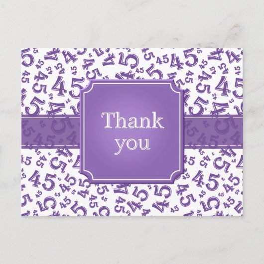 Thank You 45 Number Pattern Purple/White Briefkaart (Voorkant)