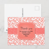 Thank You 50 Random Number Pattern Coral/White Briefkaart (Voorkant / Achterkant)