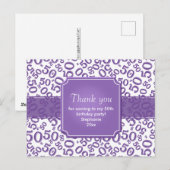 Thank You 50 Random Number Pattern Purple/White Briefkaart (Voorkant / Achterkant)