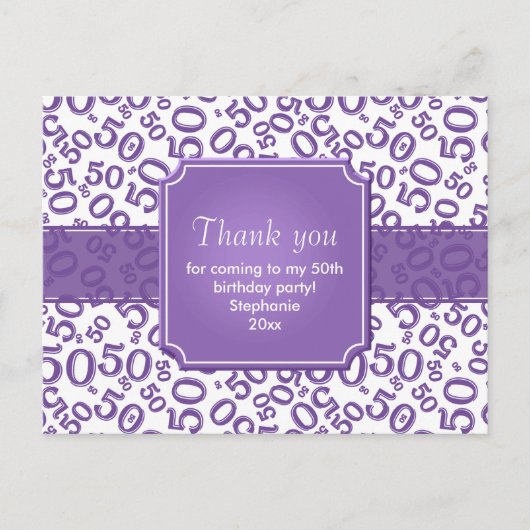 Thank You 50 Random Number Pattern Purple/White Briefkaart (Voorkant)