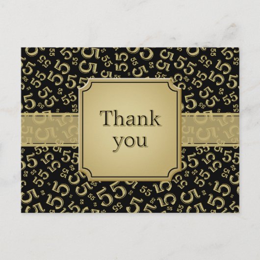 Thank You 55 Number Pattern Black/Gold Briefkaart (Voorkant)