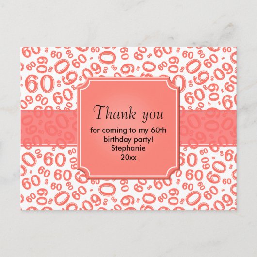 Thank You 60 Random Number Pattern Coral/White Briefkaart (Voorkant)