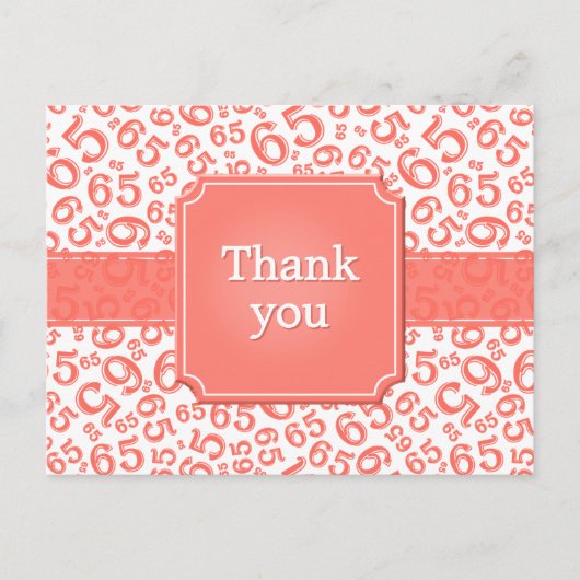 Thank You 65 Number Pattern Coral/White Briefkaart (Voorkant)