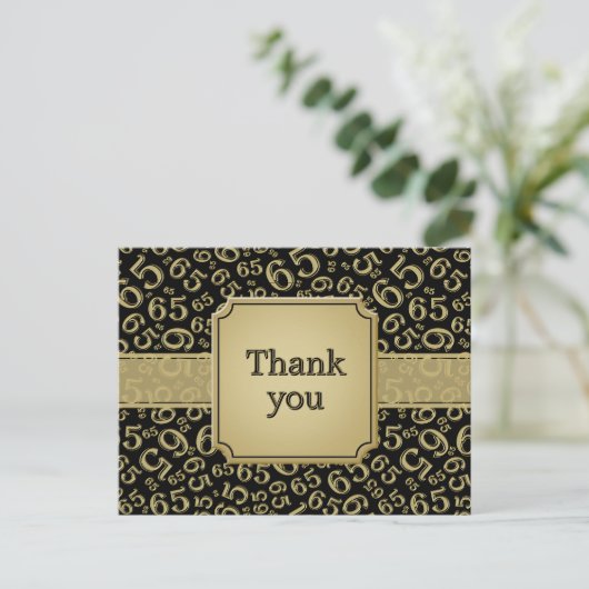 Thank You 65 Number Pattern Gold/Black Briefkaart (Staand voorkant)