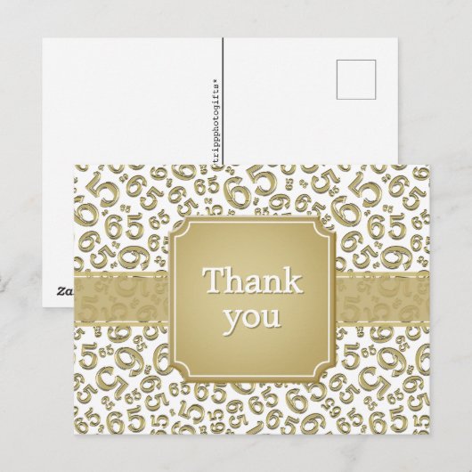 Thank You 65 Number Pattern Gold/White Briefkaart (Voorkant / Achterkant)