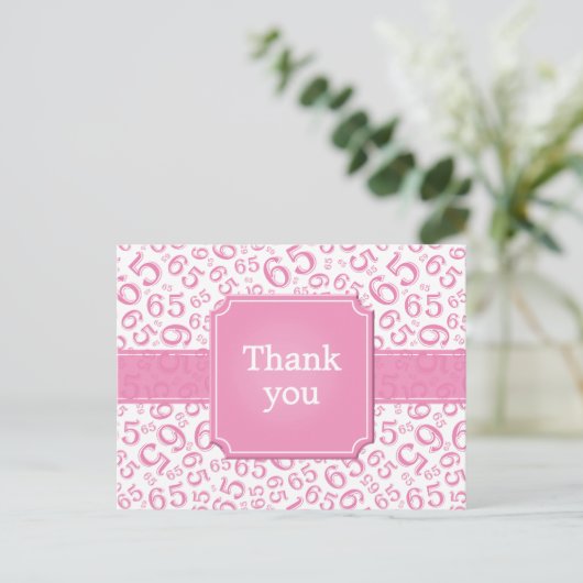 Thank You 65 Number Pattern Pink/White Briefkaart (Staand voorkant)