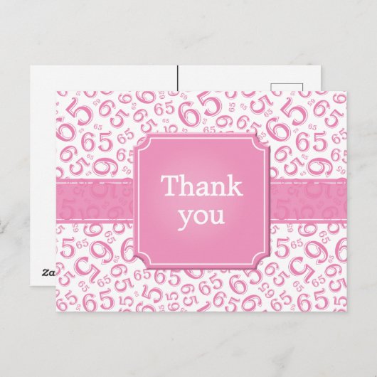 Thank You 65 Number Pattern Pink/White Briefkaart (Voorkant / Achterkant)