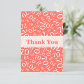 Thank You 70 Birthday Number Pattern Coral/White Bedankkaart (Staand voorkant)