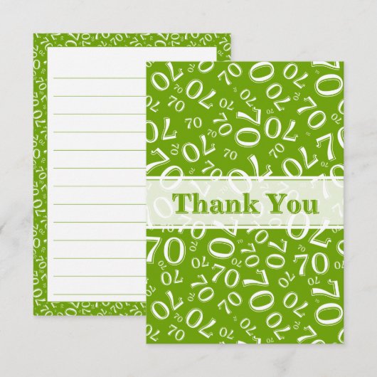 Thank You 70 Birthday Number Pattern Green/White Bedankkaart (Voorkant / Achterkant)