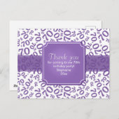 Thank You 70 Birthday Number Pattern Purple/White Briefkaart (Voorkant / Achterkant)
