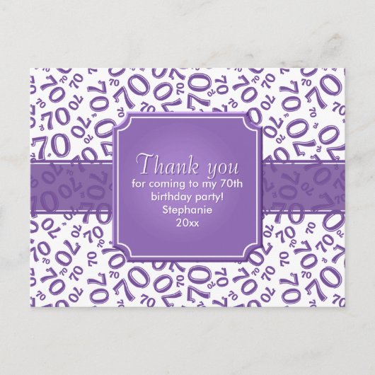 Thank You 70 Birthday Number Pattern Purple/White Briefkaart (Voorkant)