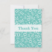 Thank You 70 Birthday Number Pattern Teal/White Bedankkaart (Voorkant)