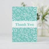 Thank You 70 Birthday Number Pattern Teal/White Bedankkaart (Staand voorkant)