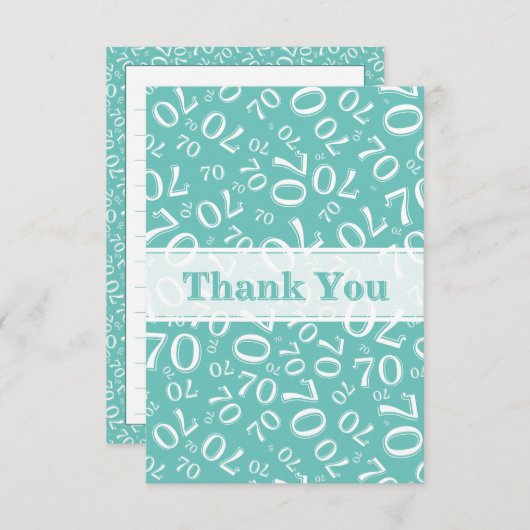 Thank You 70 Birthday Number Pattern Teal/White Bedankkaart (Voorkant / Achterkant)