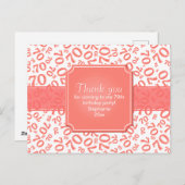 Thank You 70th Birthday Number Pattern Coral/White Briefkaart (Voorkant / Achterkant)