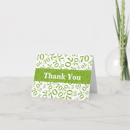 Thank You 70th Birthday Number Pattern Green/White Bedankkaart (Voorkant)