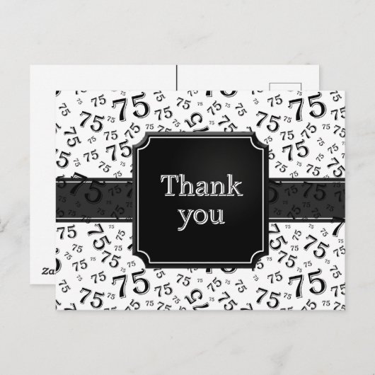 Thank You 75 Number Pattern Black/White Postcard Briefkaart (Voorkant / Achterkant)