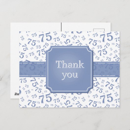 Thank You 75 Number Pattern Blue/White Postcard Briefkaart (Voorkant / Achterkant)