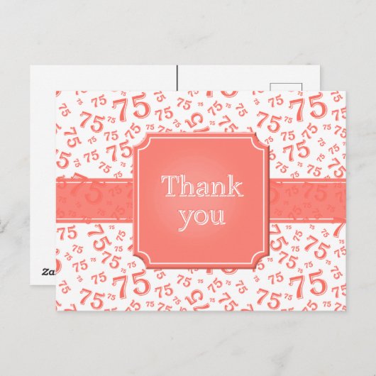 Thank You 75 Number Pattern Coral/White Briefkaart (Voorkant / Achterkant)