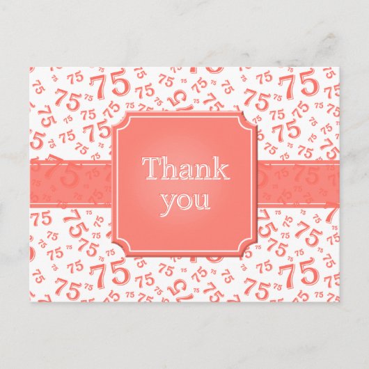 Thank You 75 Number Pattern Coral/White Briefkaart (Voorkant)