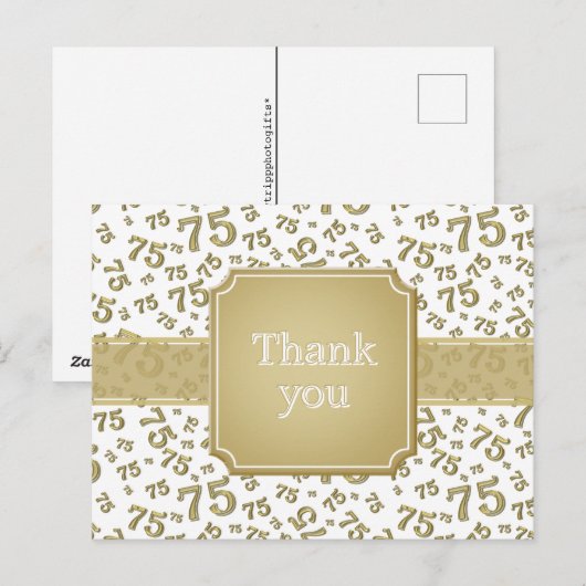 Thank You 75 Number Pattern Gold/White Briefkaart (Voorkant / Achterkant)